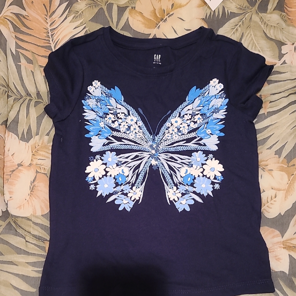 GAP Dark Blue Tee with Floral Butterfly